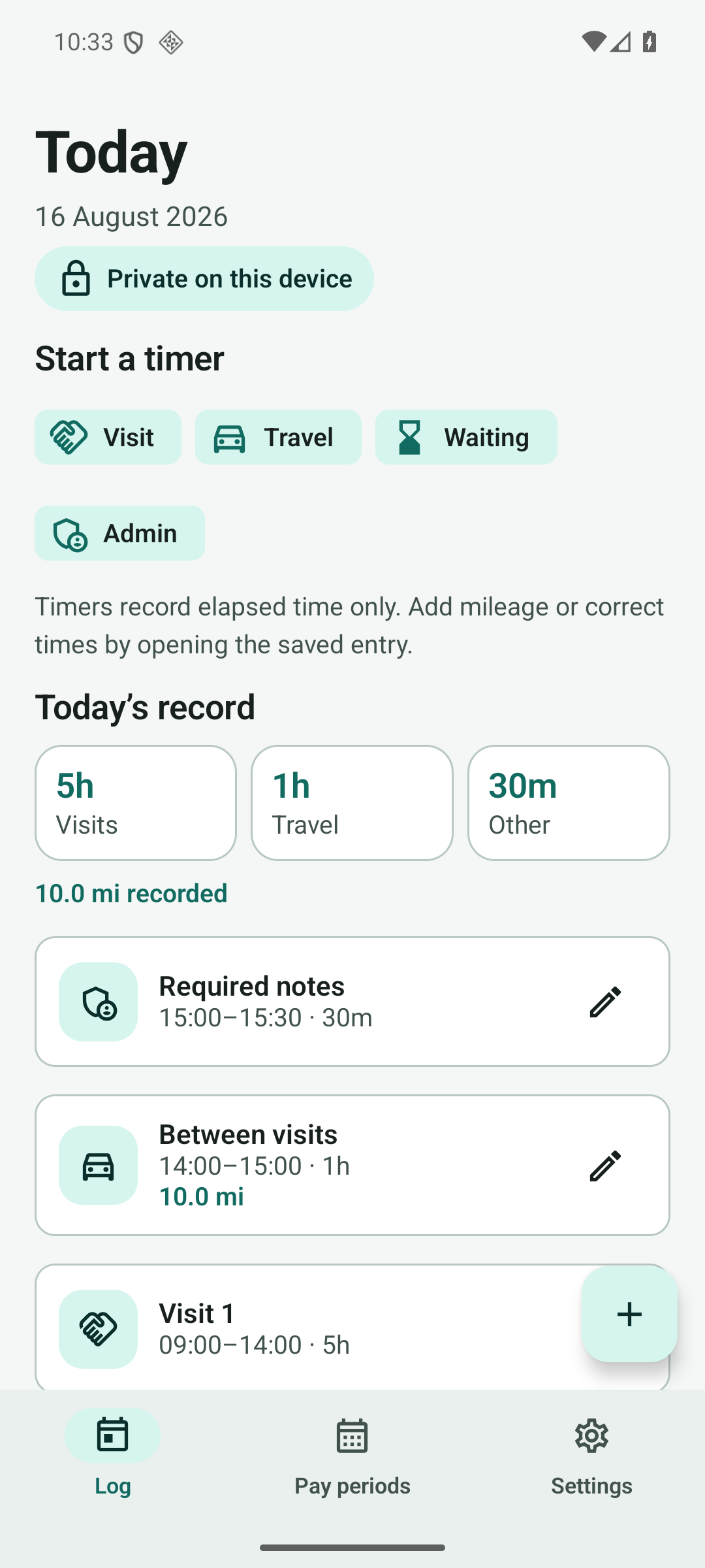 Synthetic CarerLedger app screen